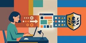 Cartoon of a woman prompting an AI agent to maintain brand voice.