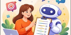 Illustration of a marketer using AI to generate copy.