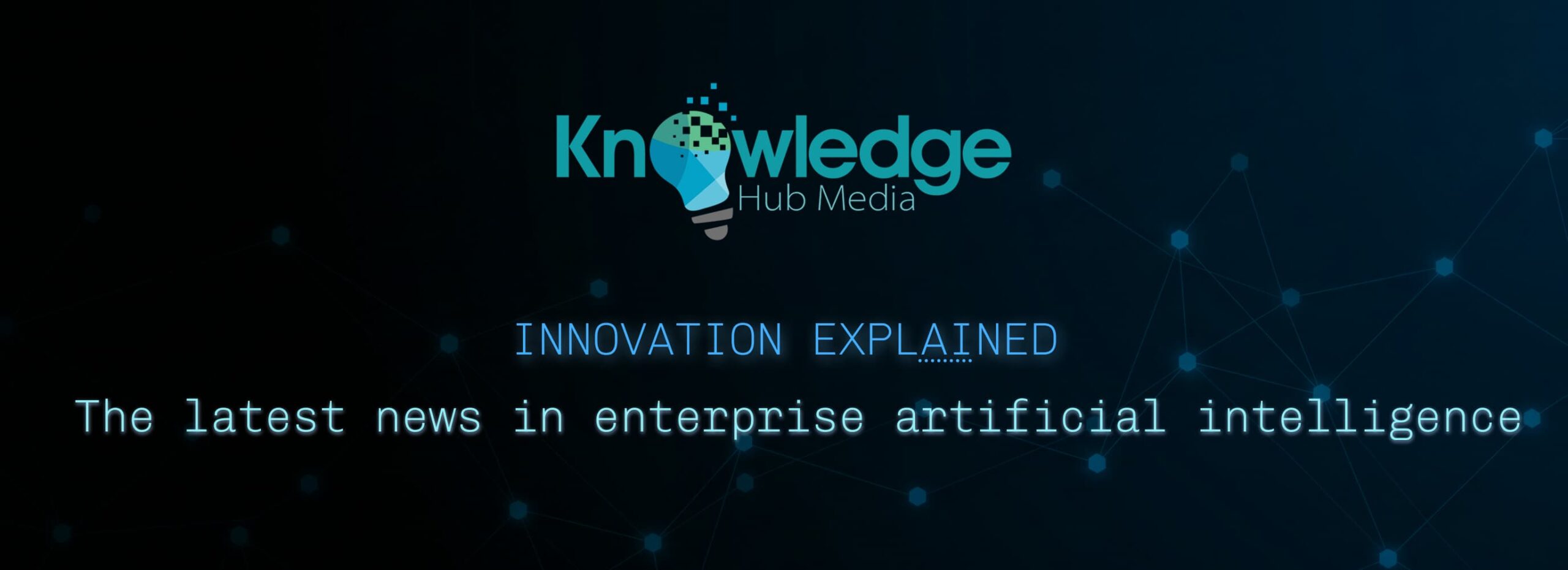 The words Innovation Explained with the ai underlined on gradient background with a data node pattern.