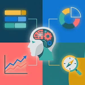 Symbolic representation of AI helping with competitor content auditing.