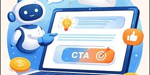 Illustration of an AI agent helping to write effective email subject lines and CTAs.