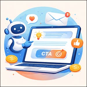 Illustration of an AI agent helping to write effective email subject lines and CTAs.
