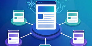 Illustration of a central web page connected to smaller content pages, representing AI keyword clustering and pillar-cluster SEO architecture.
