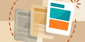 Illustration showing three ad cards in a circular rotation cycle, progressing from a faded gray card to a vibrant teal and orange card, representing AI-powered detection of ad fatigue and automated creative refresh.